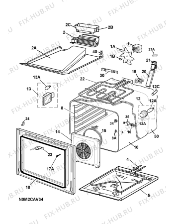 Взрыв-схема плиты (духовки) Electrolux EKC70150W 400V - Схема узла H10 Main Oven Cavity (large)